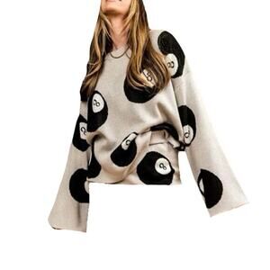DRESSED IN LALA”The Future Is Now”Sweater M 8-BALL-Print Oversized Bell-Long-Slv